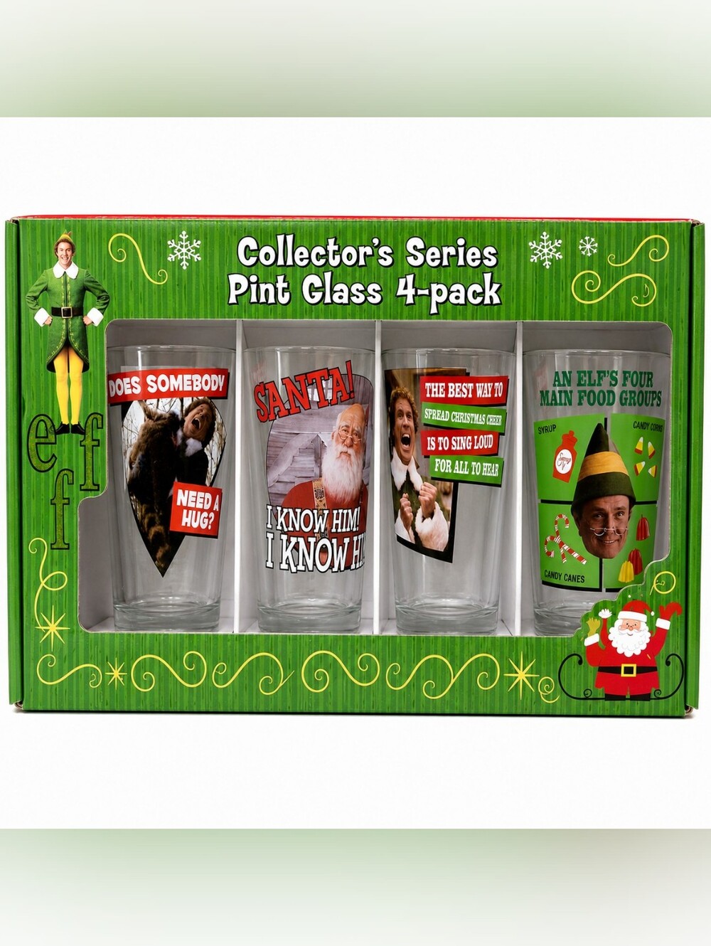 Elf Movie Collector’s Series 4 Pint Glass Set Buddy Santa Christmas
